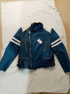 Moto kožená bunda, modro - bielej farby, veľ. 52, č.2030
