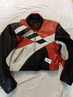 Moto kožená bunda HEIN GERICKE, čierno - červeno – bielej farby, veľ.56, č.2038